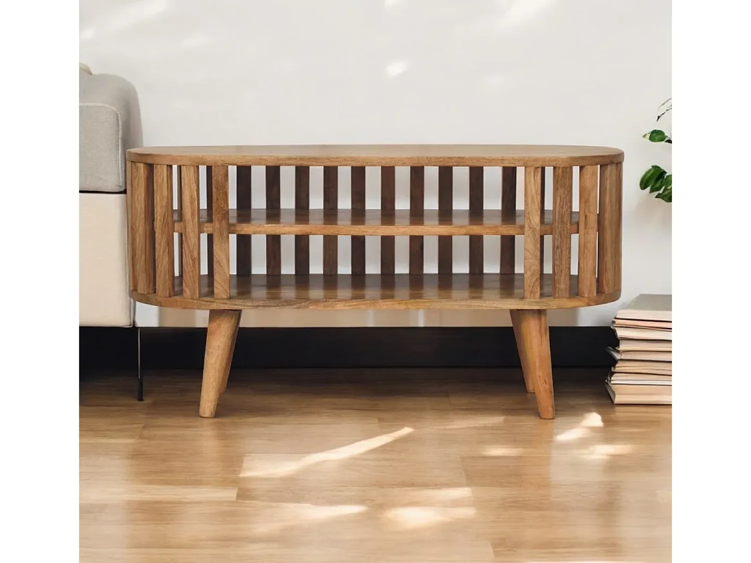 Móvel De Tv| Artisan Furniture Madeira maciça Unidade de Mídia Mini Ariella Castanho