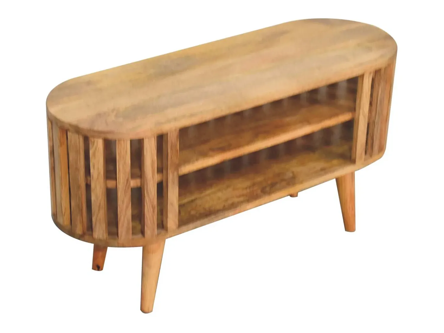 Móvel De Tv| Artisan Furniture Madeira maciça Unidade de Mídia Mini Ariella Castanho