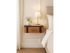 Outlet Artisan Furniture Madeira maciça Gaveta de Parede Curva em Rattan Castanho