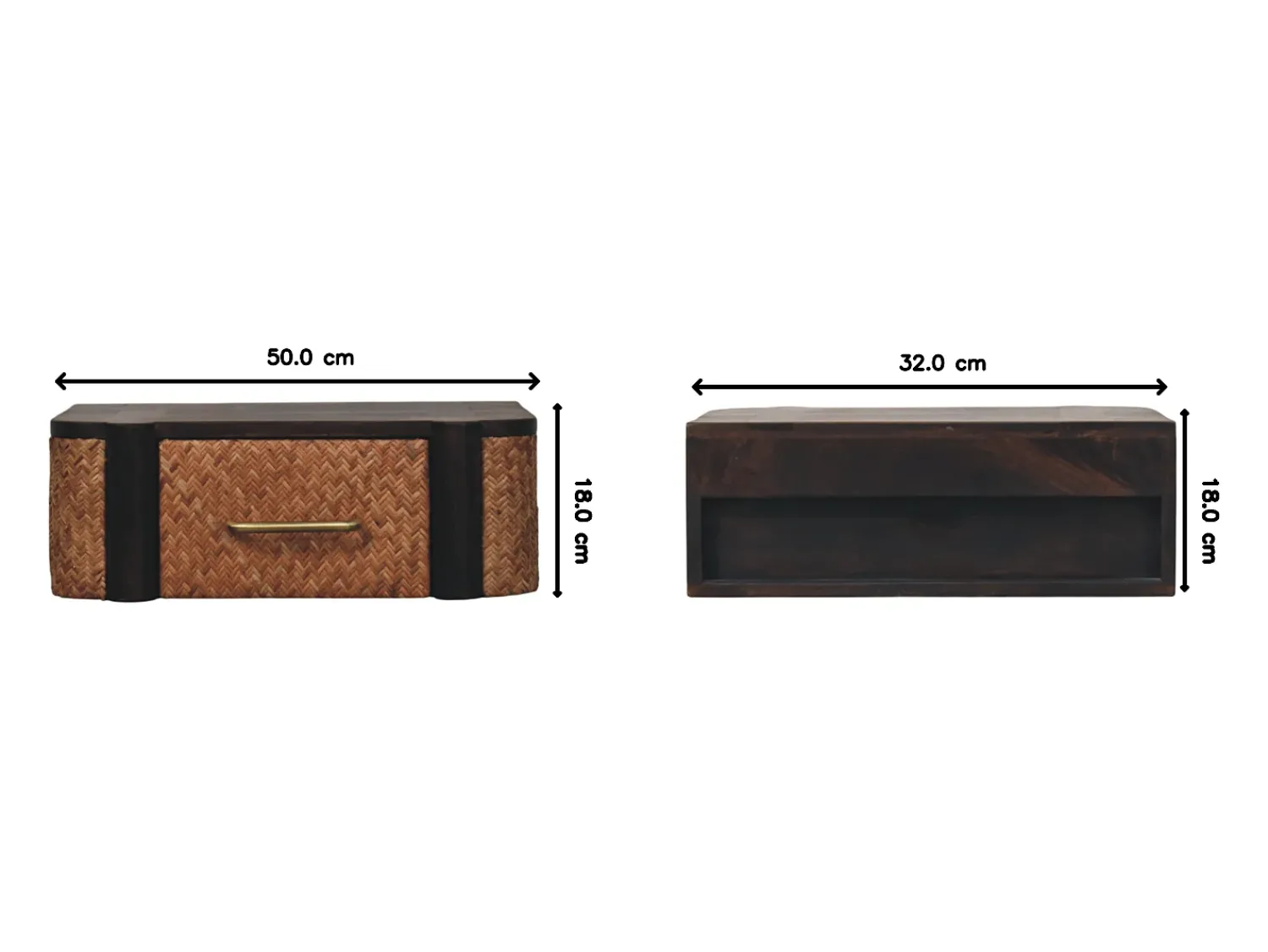 Outlet Artisan Furniture Madeira maciça Gaveta de Parede Curva em Rattan Castanho