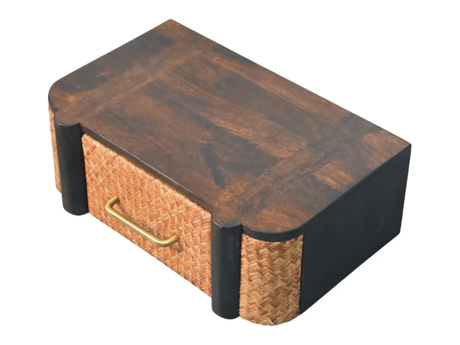 Outlet Artisan Furniture Madeira maciça Gaveta de Parede Curva em Rattan Castanho