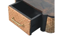 Outlet Artisan Furniture Madeira maciça Gaveta de Parede Curva em Rattan Castanho