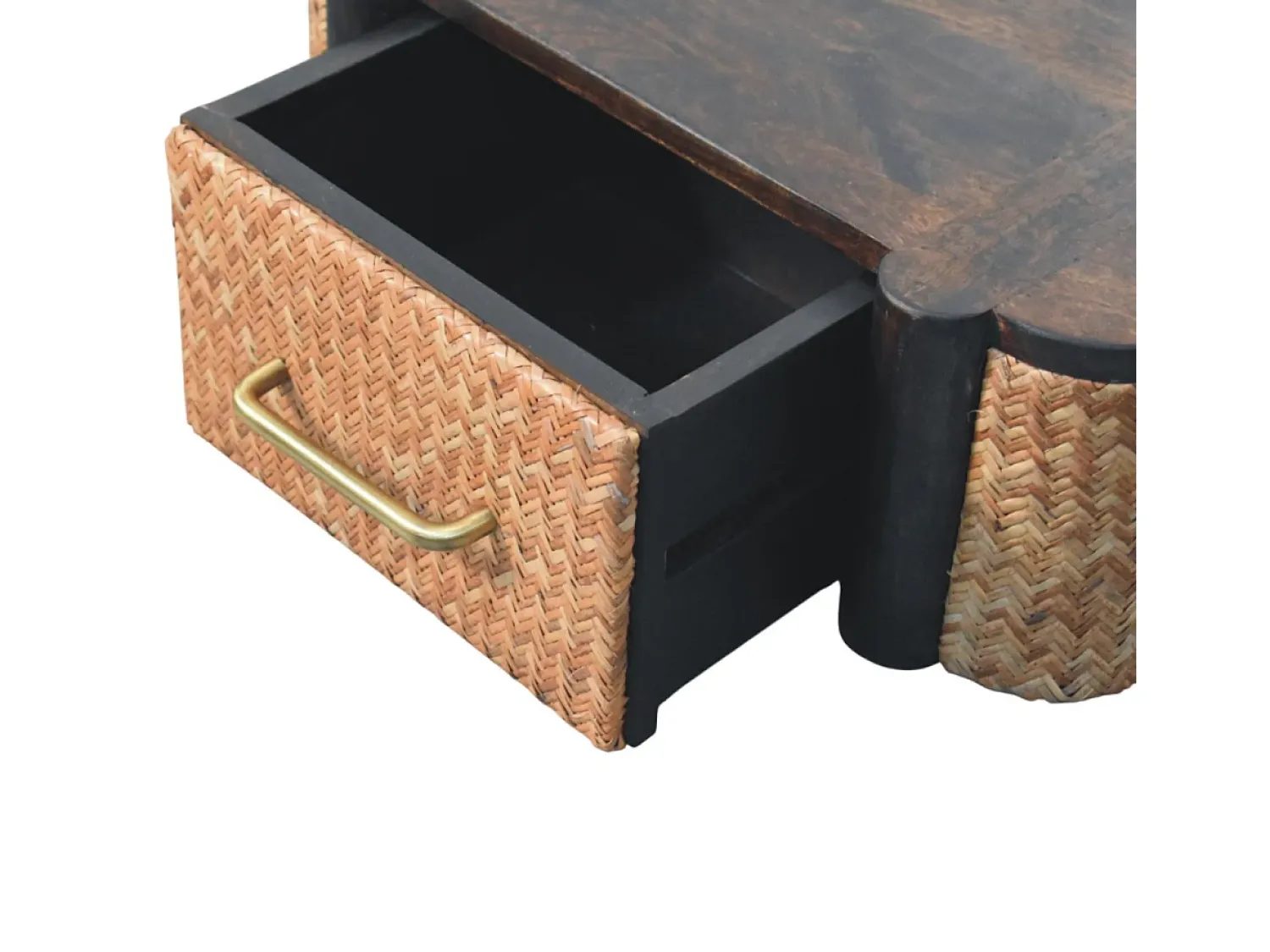 Outlet Artisan Furniture Madeira maciça Gaveta de Parede Curva em Rattan Castanho