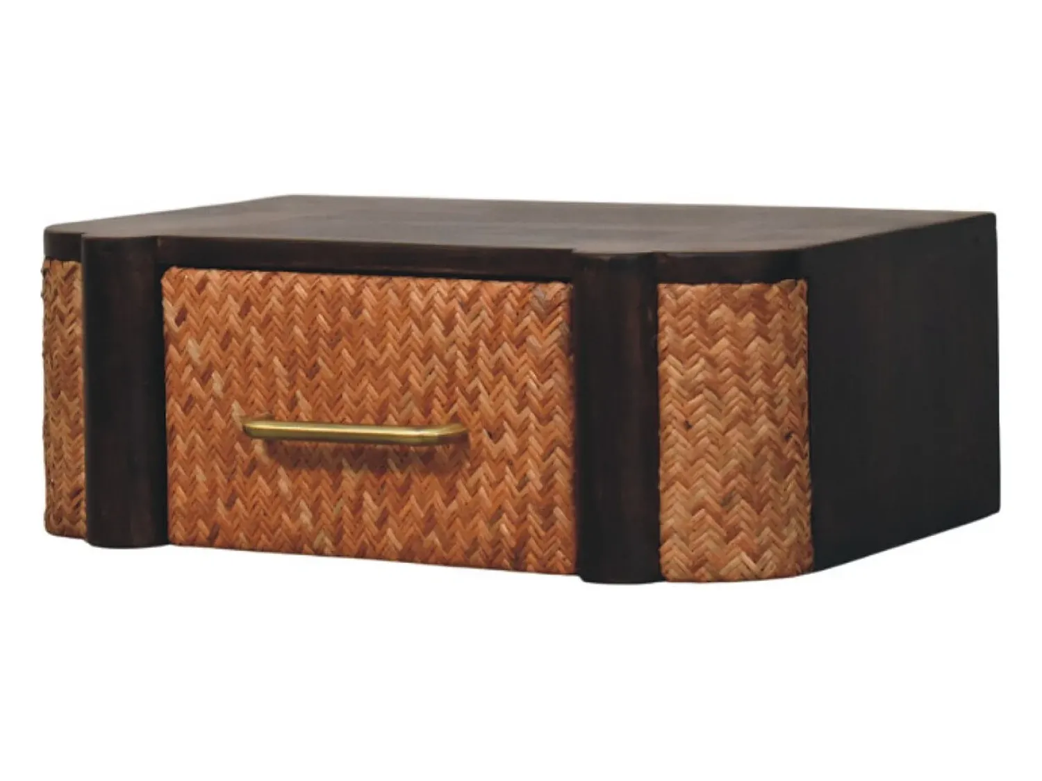 Outlet Artisan Furniture Madeira maciça Gaveta de Parede Curva em Rattan Castanho