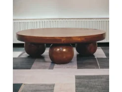 Clearance Artisan Furniture Mesa de cabeceira em madeira maciça castanha com bola central Castanho