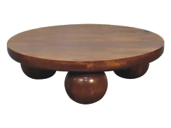Clearance Artisan Furniture Mesa de cabeceira em madeira maciça castanha com bola central Castanho