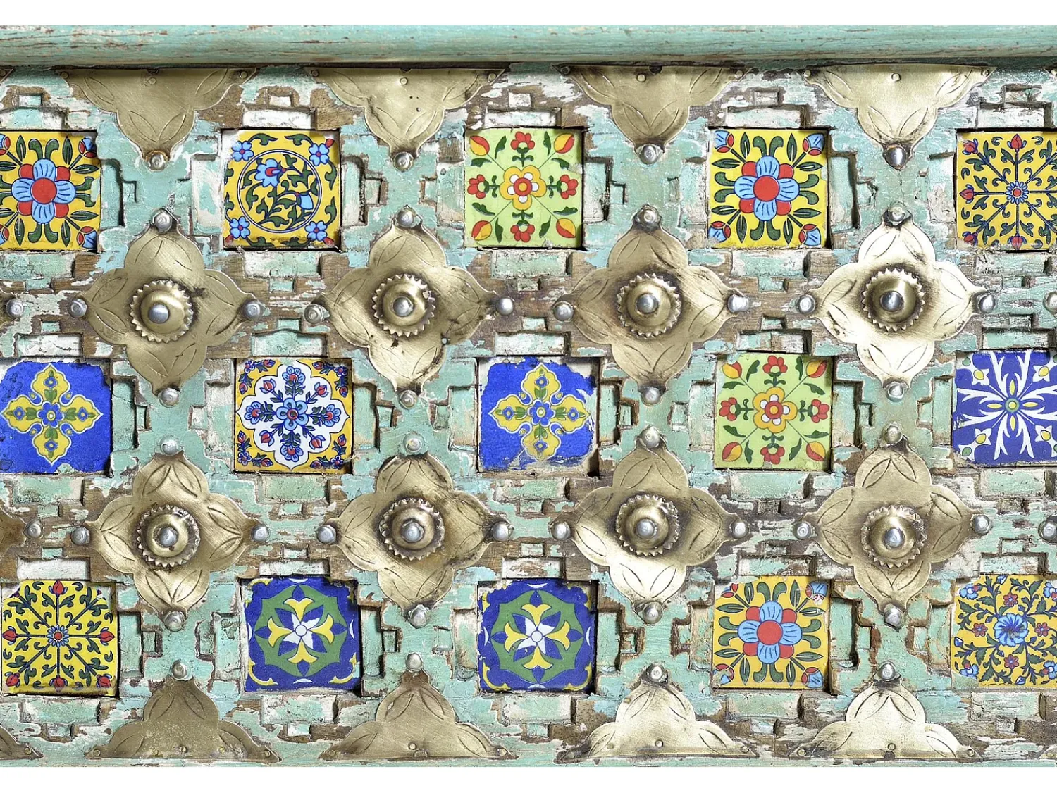 Giner y colomer Baú de madeira Manguier com detalhes s e multicoloridos^ Acessórios De Arrumação