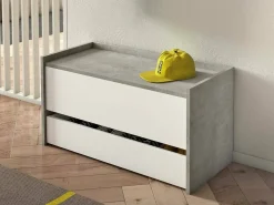 Móvel De Arrumação|Sapateira*Dmora Baú Dgaiard, Móvel de entrada moderno com sapateira, Baú com dois contêineres, 100% Fabricado na Itália, 90x40h46 cm, e Cimento Branco