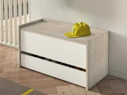 Móvel De Arrumação|Sapateira|Dmora Baú Dgaiard, Móvel de entrada moderno com sapateira, Baú com dois recipientes, 100% Fabricado na Itália, 90x40h46 cm, e Carvalho Branco