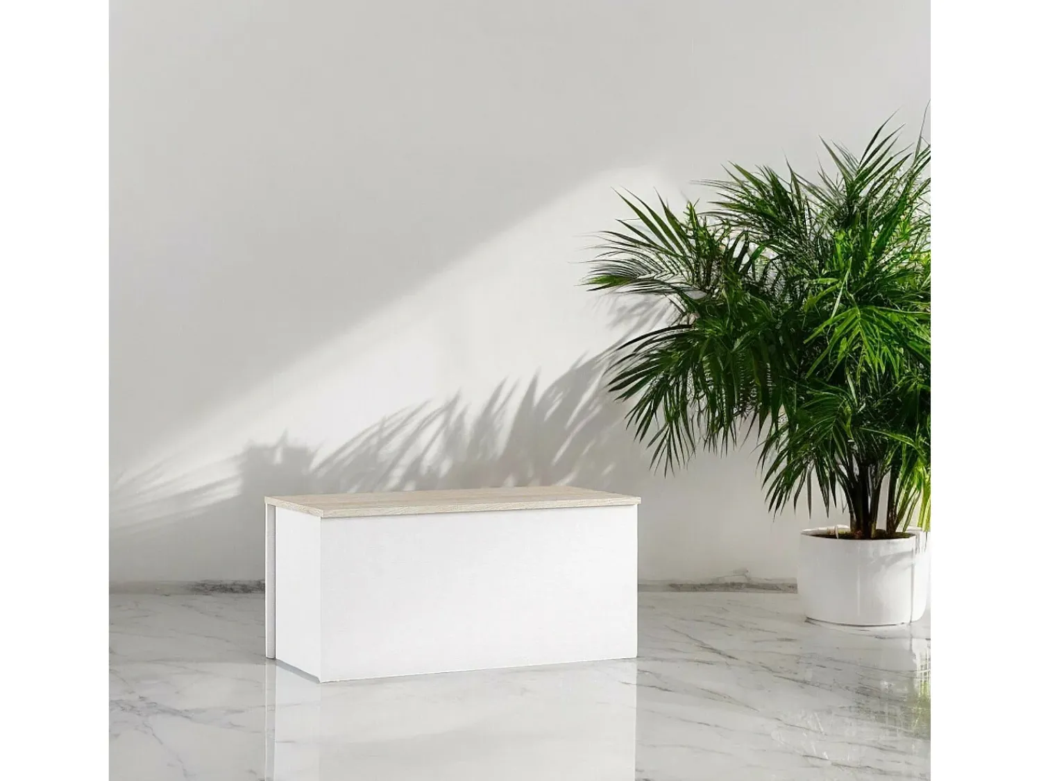 Acessórios De Arrumação*Dmora Baú Ditalen, grande caixa de armazenamento multiuso, baú moderno, 100% fabricado na Itália, 90x45h45 cm, e carvalho Branco