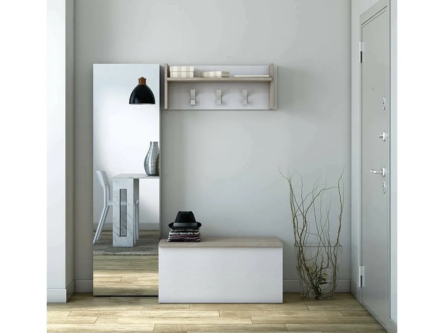 Acessórios De Arrumação*Dmora Baú Ditalen, grande caixa de armazenamento multiuso, baú moderno, 100% fabricado na Itália, 90x45h45 cm, e carvalho Branco