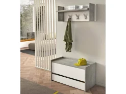 Dmora Baú Lantana, Móvel de entrada moderno com sapateira, Baú com dois recipientes, 100% Fabricado na Itália, 90x40h46 cm, Branco e Cimento^ Móvel De Arrumação|Sapateira
