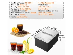 Balde de Gelo SucceBuy, 55,23 L, 61x46x33 cm, Geladeira de Aço Inoxidável com Tampa Deslizante, para Cozinha Exterior Vinho Cerveja^ Acessório Vinho E Bar