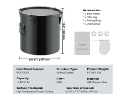 Balde de Graxa SucceBuy para Frigideira, Balde de 37 L com Bolsa Filtro, , Aço Carbono com Revestimento Antiferrugem Preto
