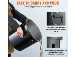 Balde de Graxa SucceBuy para Frigideira, Balde de 37 L com Bolsa Filtro, , Aço Carbono com Revestimento Antiferrugem Preto