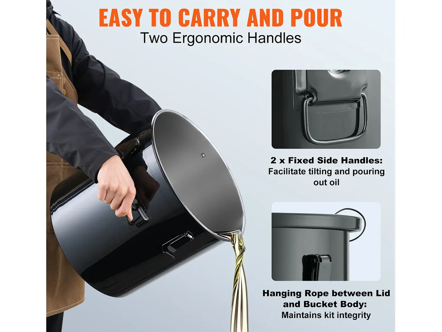 Balde de Graxa SucceBuy para Frigideira, Balde de 37 L com Bolsa Filtro, , Aço Carbono com Revestimento Antiferrugem Preto