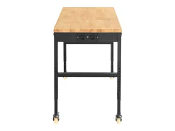 Consola| Bancada de Oficina Ajustável SucceBuy, 155x51x105 cm, Altura Ajustável 80-105 cm, com 4 Rodízios para Reparação e Bricolagem Castanho