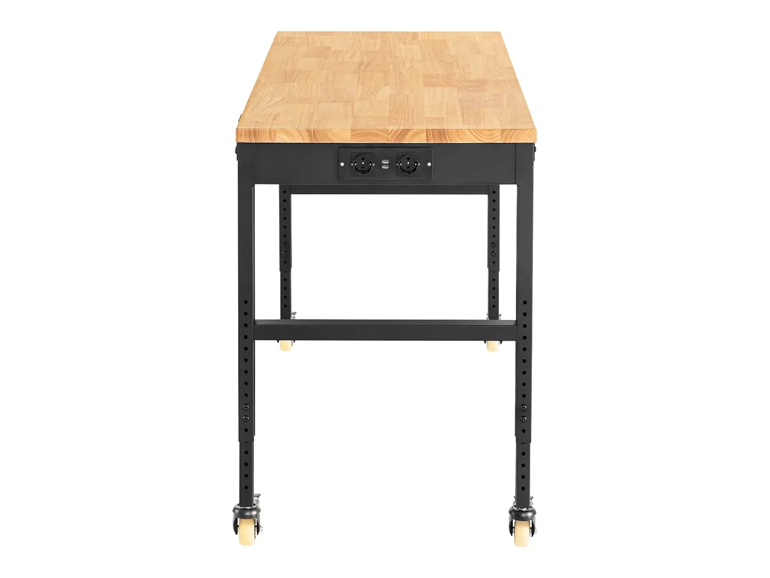 Consola| Bancada de Oficina Ajustável SucceBuy, 155x51x105 cm, Altura Ajustável 80-105 cm, com 4 Rodízios para Reparação e Bricolagem Castanho