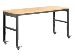 Consola| Bancada de Oficina Ajustável SucceBuy, 155x51x105 cm, Altura Ajustável 80-105 cm, com 4 Rodízios para Reparação e Bricolagem Castanho