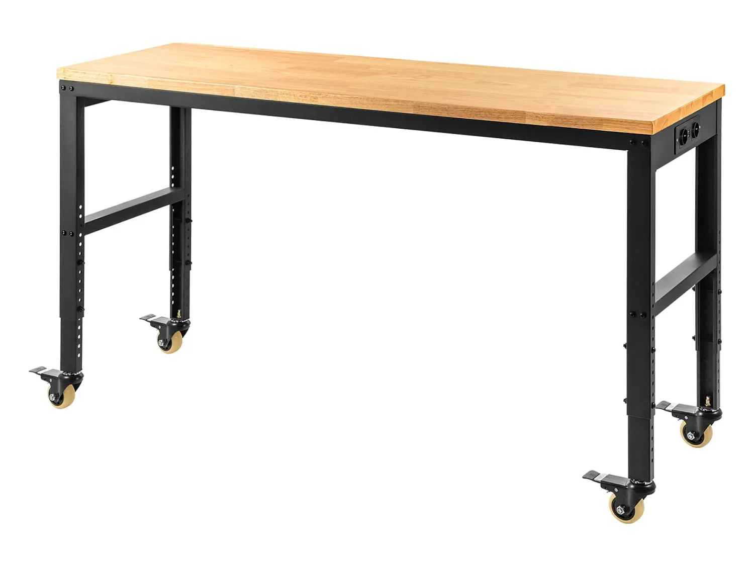 Consola| Bancada de Oficina Ajustável SucceBuy, 155x51x105 cm, Altura Ajustável 80-105 cm, com 4 Rodízios para Reparação e Bricolagem Castanho