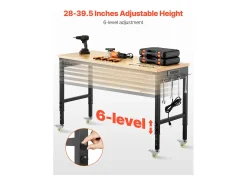 Mesa De Centro| Bancada de Oficina SucceBuy, 152,4 cm, Mesa de Trabalho com Rodízios e Altura Ajustável, Capacidade de Carga 907,2 kg, em Carvalho para Escritório, Casa Multicor