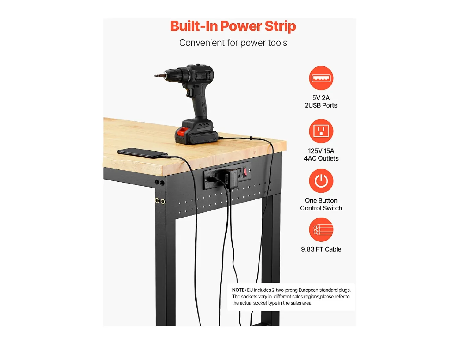 Mesa De Centro| Bancada de Oficina SucceBuy, 152,4 cm, Mesa de Trabalho com Rodízios e Altura Ajustável, Capacidade de Carga 907,2 kg, em Carvalho para Escritório, Casa Multicor