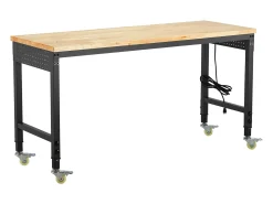 Mesa De Centro| Bancada de Oficina SucceBuy, 152,4 cm, Mesa de Trabalho com Rodízios e Altura Ajustável, Capacidade de Carga 907,2 kg, em Carvalho para Escritório, Casa Multicor