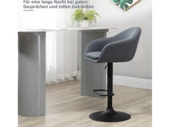 Banco| Banco alto, regulável em altura, com encosto e apoio para os pés, efeito linho, 112 cm de altura, cinza Cinzento