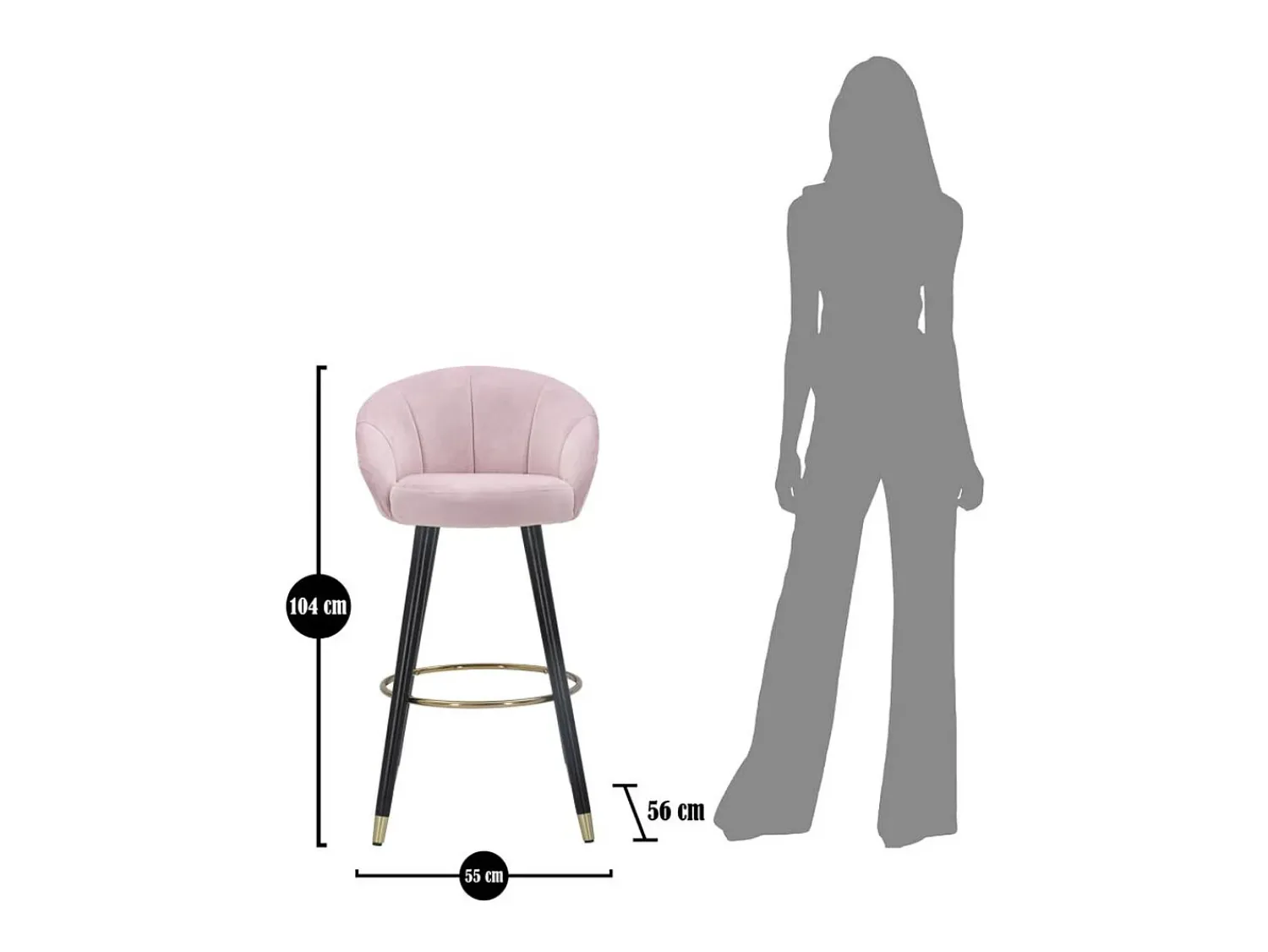Banco* Banco Alto VKH431, Cor-de-rosa, 55x56x104 cm, Kendra Home Rosa claro