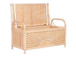 Discount OZAIA Banco baú em vime trançado com almofada, C.91 x P. 43 x A. 51 cm, Natural, SOLEYA Natural claro