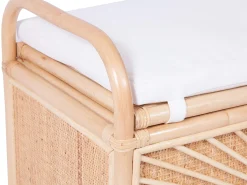 Discount OZAIA Banco baú em vime trançado com almofada, C.91 x P. 43 x A. 51 cm, Natural, SOLEYA Natural claro
