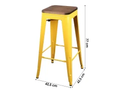 Sale Meublorama Banco de bar estilo vintage em metal, cor amarela - dimensões 43x43xH77cm Amarelo