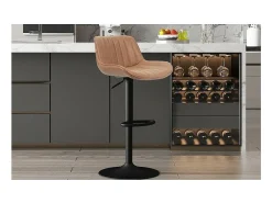 Outlet Meublorama Banco de bar estilo vintage na cor conhaque. Coleção FERNAND. Castanho