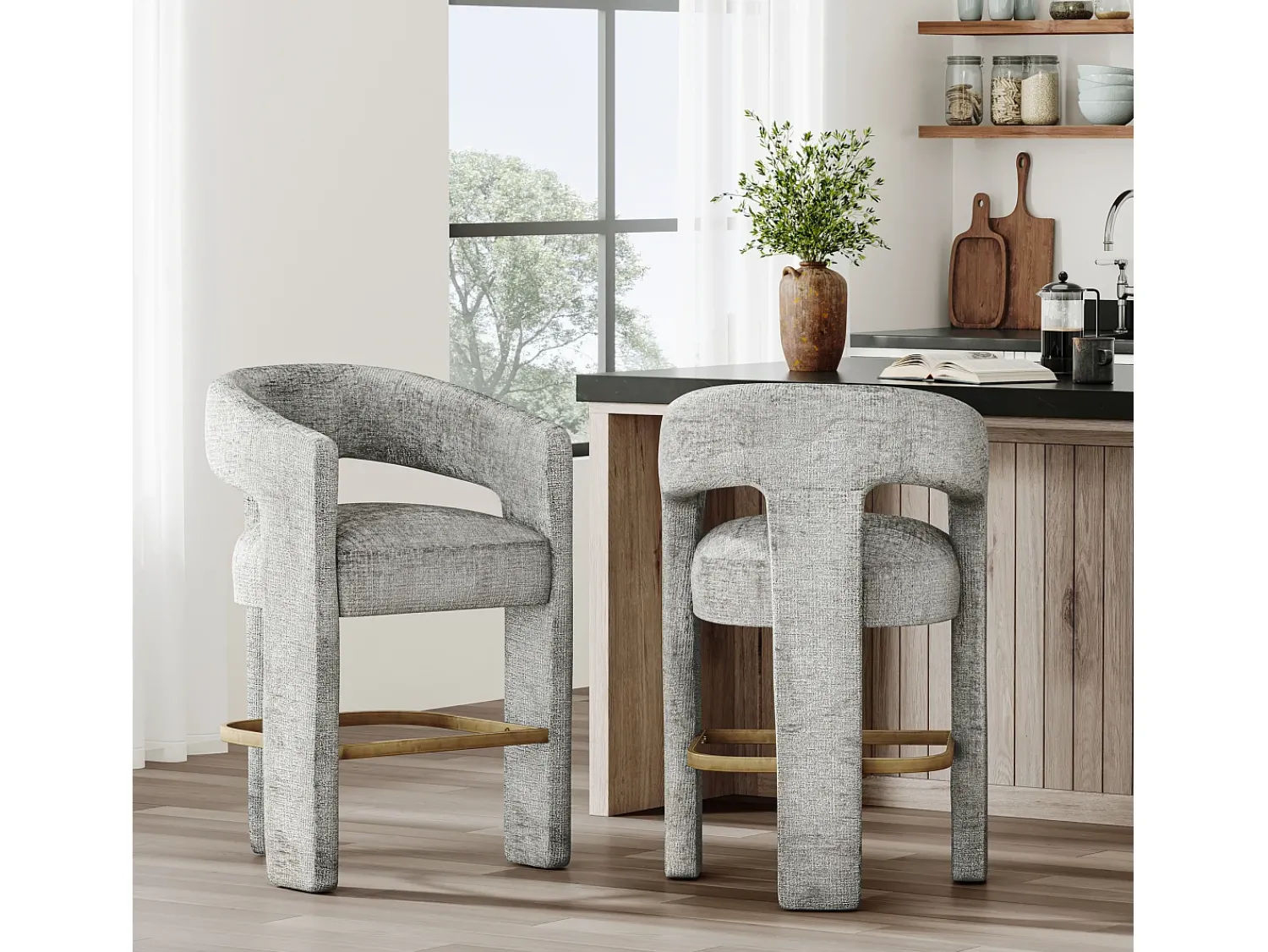 Banco de bar 61x89x57 cm cinza prateado Leith LET71HG^ Banco