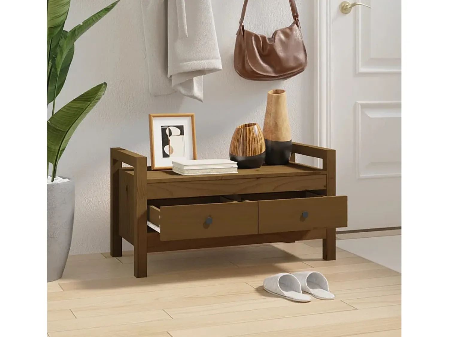 vidaxl Banco de corredor 80x40x43 cm pinho maciço castanho mel^ Móvel De Arrumação|Sapateira