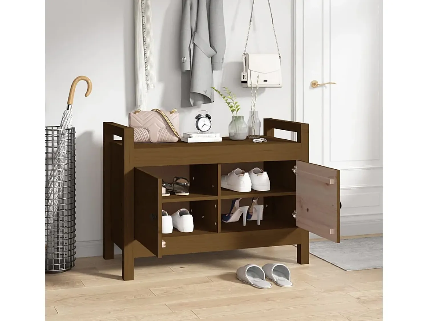 Sale vidaxl Banco de corredor 80x40x60 cm pinho maciço castanho mel Natural claro