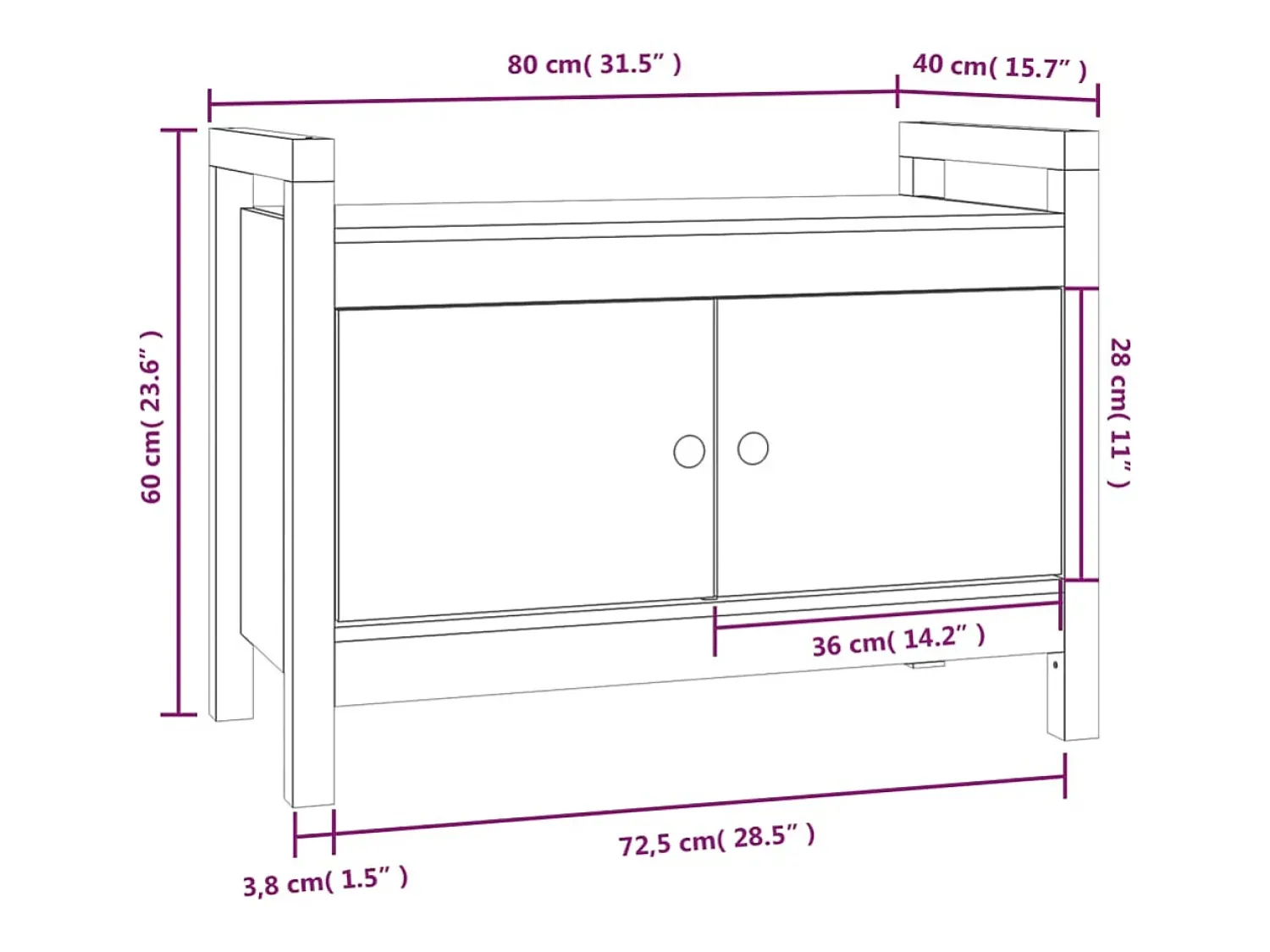 Sale vidaxl Banco de corredor 80x40x60 cm pinho maciço castanho mel Natural claro