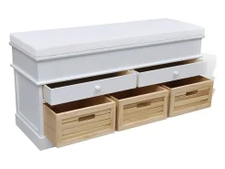 Móvel De Arrumação|Sapateira* Banco de Entrada Acolchoada com Baú com 2 Gavetas e 3 Cestos PT580762 Branco