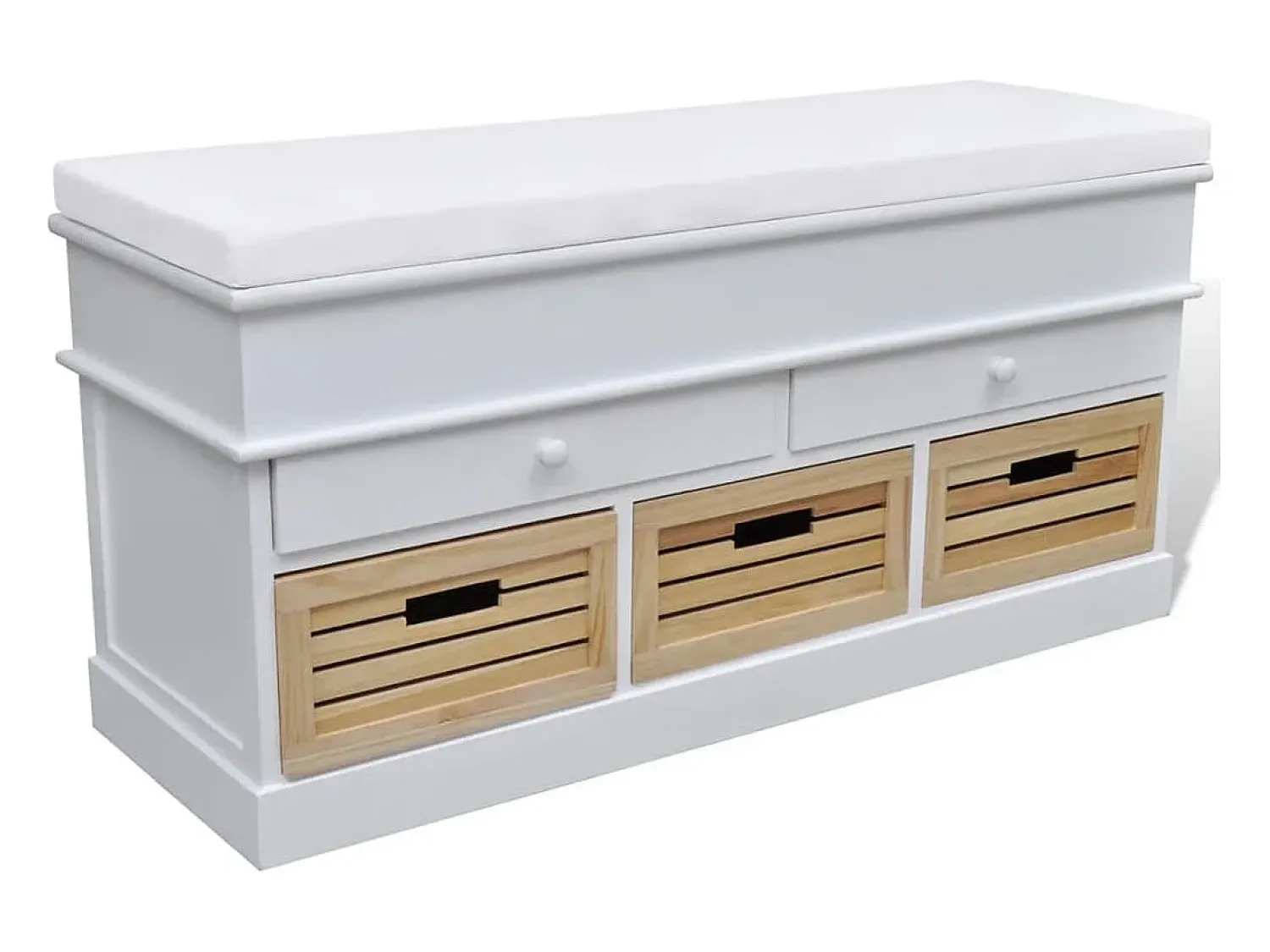 Móvel De Arrumação|Sapateira* Banco de Entrada Acolchoada com Baú com 2 Gavetas e 3 Cestos PT580762 Branco