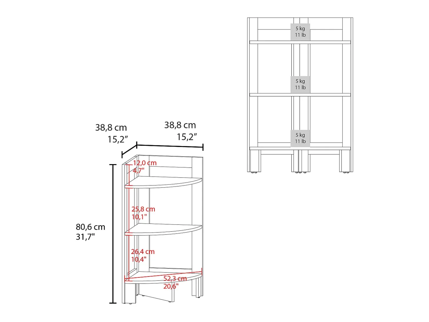 TuHome Banco de melamina Riga com 3 prateleiras , , 80.6 cm X 38.8 cm X 38.8 cm^ Mesa De Apoio