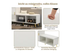 Móvel De Arrumação|Sapateira|Merax Banco de sapatos com 1 porta, 2 nichos e almofada - pés e puxadores de metal dourado - - 120 x 35 x 68,5 cm Branco