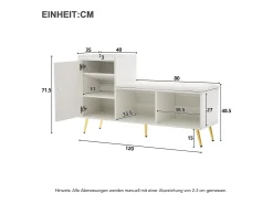 Móvel De Arrumação|Sapateira|Merax Banco de sapatos com 1 porta, 2 nichos e almofada - pés e puxadores de metal dourado - - 120 x 35 x 68,5 cm Branco
