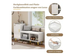 Móvel De Arrumação|Sapateira|Merax Banco de sapatos com 1 porta, 2 nichos e almofada - pés e puxadores de metal dourado - - 120 x 35 x 68,5 cm Branco
