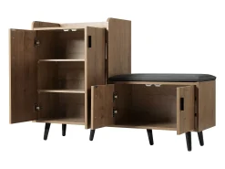 Móvel De Arrumação|Sapateira|Merax Banco de sapatos moderno com 4 portas e almofada - pernas e puxadores de metal - cor natural - 120 x 34 x 82 cm Natural claro