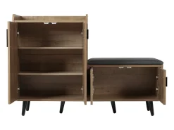 Móvel De Arrumação|Sapateira|Merax Banco de sapatos moderno com 4 portas e almofada - pernas e puxadores de metal - cor natural - 120 x 34 x 82 cm Natural claro