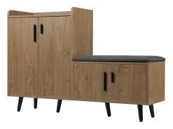 Móvel De Arrumação|Sapateira|Merax Banco de sapatos moderno com 4 portas e almofada - pernas e puxadores de metal - cor natural - 120 x 34 x 82 cm Natural claro