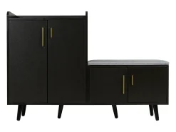 Merax Banco de sapatos moderno com 4 portas e almofada - pernas e puxadores de metal - cor preta - 120 x 34 x 82 cm^ Móvel De Arrumação|Sapateira