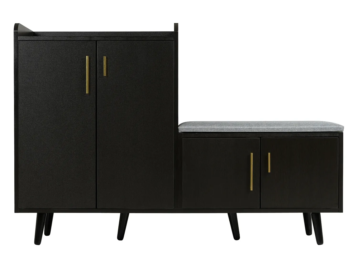 Merax Banco de sapatos moderno com 4 portas e almofada - pernas e puxadores de metal - cor preta - 120 x 34 x 82 cm^ Móvel De Arrumação|Sapateira