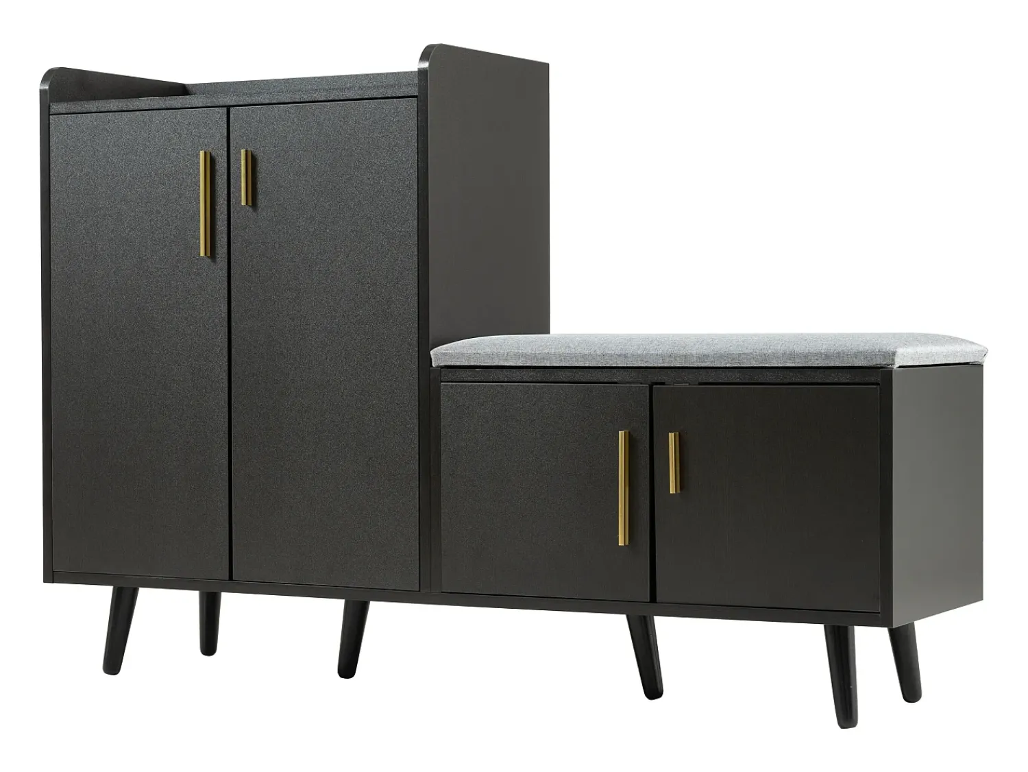Merax Banco de sapatos moderno com 4 portas e almofada - pernas e puxadores de metal - cor preta - 120 x 34 x 82 cm^ Móvel De Arrumação|Sapateira