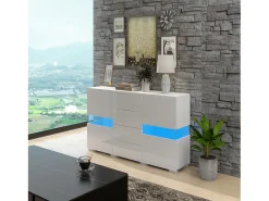DripeX Banco de TV 4 gavetas e 4 portas, com RGB LED e controle remoto, móveis de TV alimentados por USB, , 140x35x72cm^ Móvel De Tv